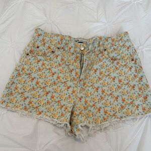 Zara Floral Denim Shorts